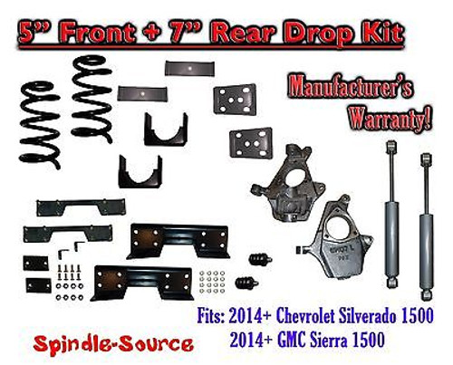 2014-16 Chevy Silverado / GMC Sierra 1500 5" / 7" Drop Lower Kit SHOCKS C-NOTCH