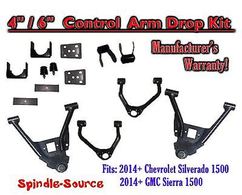 2014-16 Chevrolet Silverado 1500 GMC Sierra 4"/6" Lowering Drop CONTROL ARMS KIT