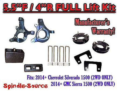 2014+ Chevrolet Silverado GMC Sierra 1500 5.5" inch / 4" Spindle LIFT KIT 2WD