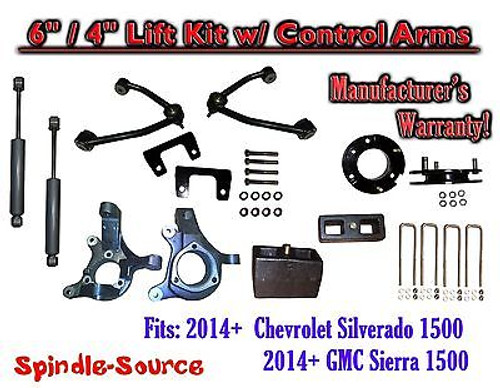 2014+ Chevy Silverado 1500 GMC Sierra 6" / 4" Spindle Lift Control Arms + SHOCKS