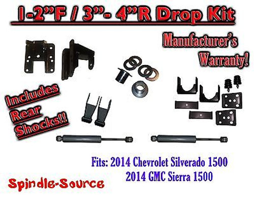 2014-16 Chevy Silverado GMC Sierra 1/3 - 2/4 FULLY Adjustable Lowering Kit+ SHOCKS