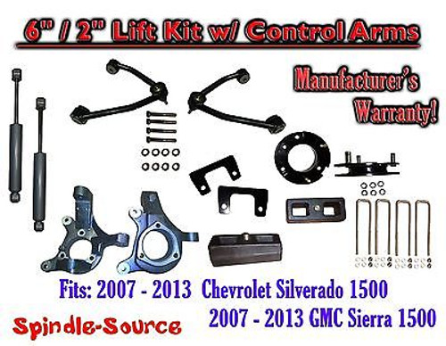 2014+ Chevy Silverado 1500 GMC Sierra 6" / 2" Spindle Lift Control Arms + SHOCKS