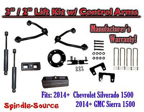 2014+ Chevy Silverado GMC Sierra 1500 3" inch / 2" CONTROL ARM LIFT KIT + SHOCKS