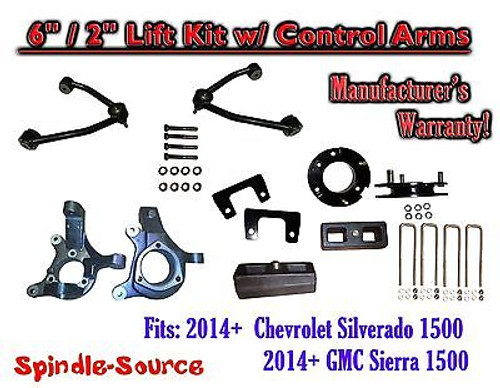 2014+ Chevy Silverado GMC Sierra 1500 6" / 2" Spindle 2WD Lift KIT Control Arms