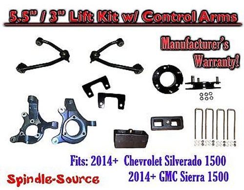 2014+ Chevy Silverado GMC Sierra 1500 5.5" / 3" Spindle Lift KIT Control Arms