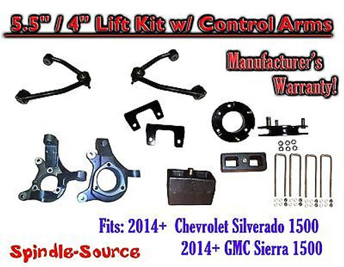 2014+ Chevy Silverado GMC Sierra 1500 5.5" / 4" Spindle Lift KIT Control Arms