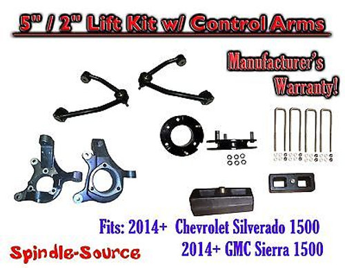 2014+ Chevy Silverado GMC Sierra 1500 5" / 2" Spindle Lift KIT Control Arms