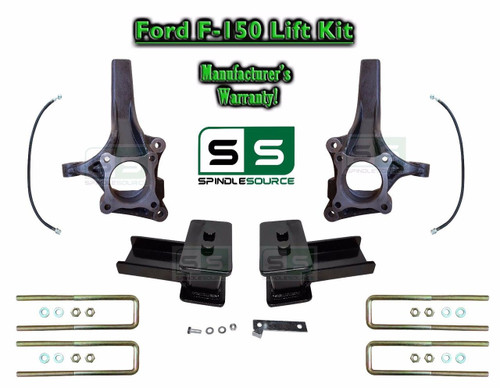 2015+ Ford F-150 2WD 4.5" / 5" Lift Spindle Knuckle Blocks U-bolt Brakeline Kit