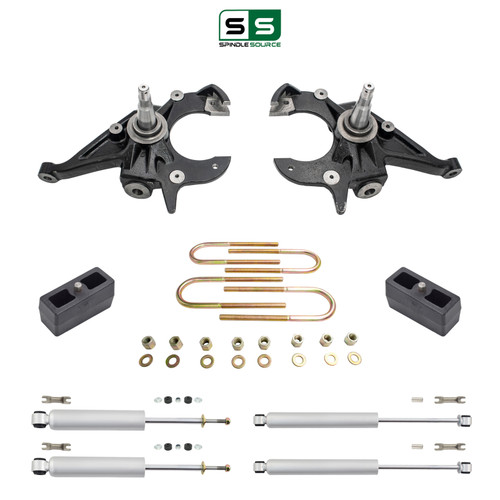 2/3 Spindles Lowering Kit with Front and Rear Shocks for 1982–2003 Chevy S10 GMC S15 Sonoma 2WD I4/V