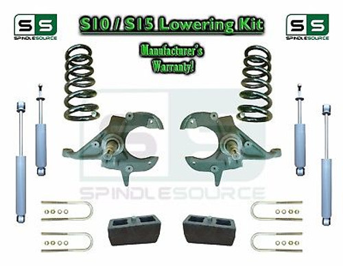 82-05 Chevy S-10 S10 GMC S15 Sonoma Jimmy 3" / 3" Drop Spindles KIT 4 Cyl SHOCKS