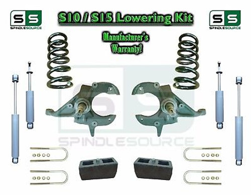 82-05 Chevy S-10 S10 GMC S15 Sonoma Jimmy 3" / 4" Drop Spindles KIT 4 Cyl SHOCKS