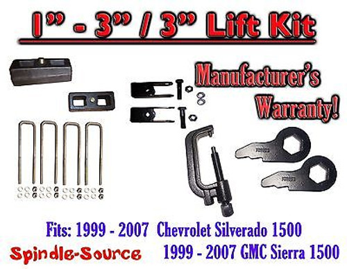 99 - 06 CHEVY GMC 1500 Silverado Sierra 1 - 3" Keys + TOOL + Ext + 3" Rear Block