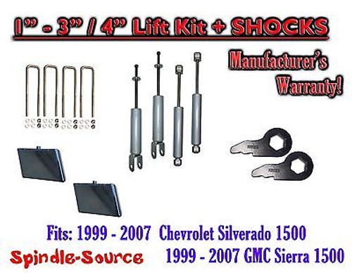 99 - 2006 CHEVY GMC 1500 Silverado Sierra CREW CAB 1 - 3" Keys / 4" Kit + SHOCKS