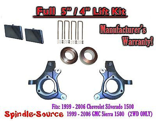 99-07 Chevy Silverado GMC Sierra 1500 Spindle Lift Kit 5" / 4" NBS Offset Block