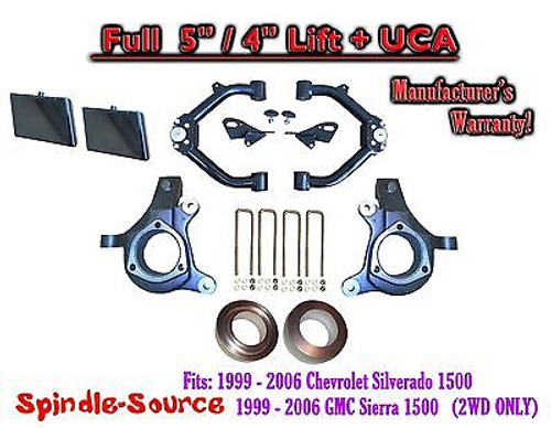 99-07 Chevy Silverado GMC Sierra 1500 Spindle Lift Kit 5" / 4" NBS Offset + UCA