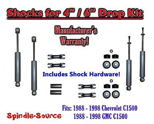 Shock Kit for 88 - 98 Chevy / GMC C1500 w/ Spindles Drop Coils Flip Kit 4" / 6"