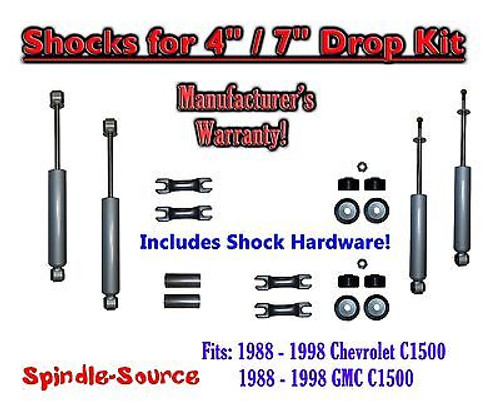 Shock Kit for 88 - 98 Chevy / GMC C1500 w/ Spindles Drop Coils Flip Kit 4" / 7"