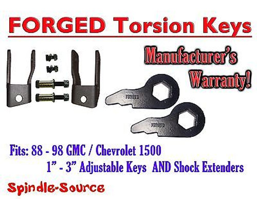 Torsion Level FRONT FORGED LIFT KEYS + EXTENDER 1988 - 98 Chevrolet GMC 1500 3in