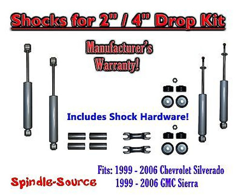 Shock Kit for 99 - 06 Silverado Sierra w/ Drop Spindles Hanger shackles 2" / 4"