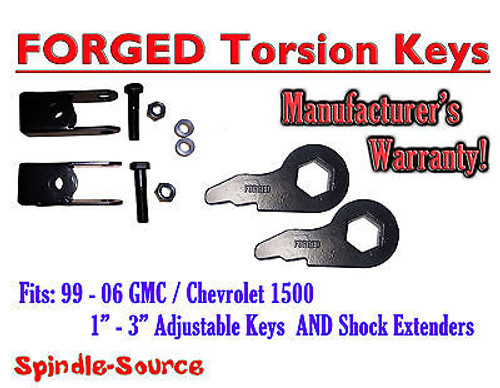 Torsion Level FRONT FORGED LIFT KEYS + EXTENDER 1999 - 06 Chevrolet GMC 1500 3in