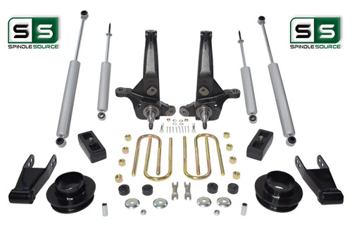 2001 - 2009 Ford Ranger 2WD 7"/4"Lift Kit Spindles/Fr Spacer/Shackles/Blocks/4 Shocks