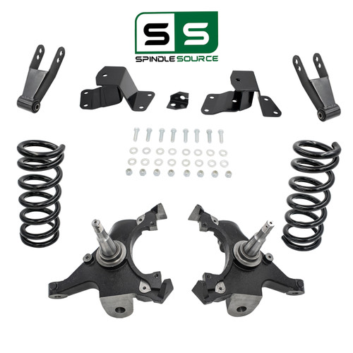 88-98 Chevy GMC C1500 V6 3"/3"-4" Drop Kit STD & EXT CAB SPINDLE+COIL+HANGR+SHKL