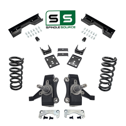 88-98 Chevy GMC C1500 W/1.25" ROTORS V8 5"/6" Drop Kit SPINDLE+COILS+FLIP+NOTCH (No Track Width Chan