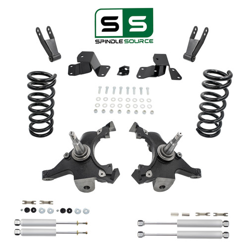 3/3-4 Spindle Drop Kit + Shocks FOR 88-91 Chevy GMC C1500 Std Cab 1" Rotors V6