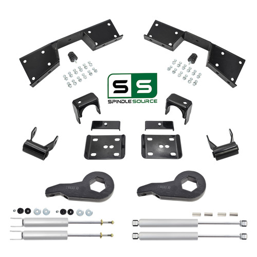 3"/5" Drop Kit + Shocks + C-Notch FOR 99-00 Chevy Silverado GMC Sierra 1500 4WD
