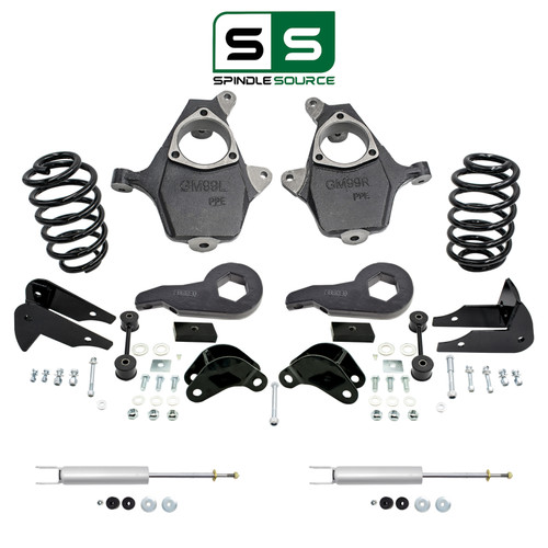 4"/6" Spindle Key Drop Lowering Kit + Front Shocks + Extenders FOR 00-06 GM SUV