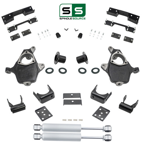 3-4/6 Spindle Strut Cup Drop Kit + Shocks + C-Notch 07-13 Silverado Sierra 1500