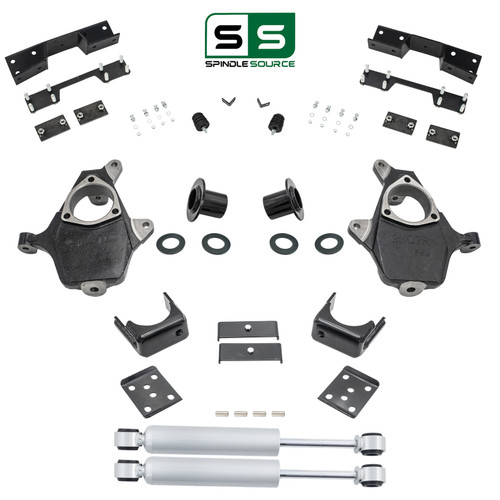 3-4/7 Spindle Strut Cup Drop Kit + Shocks + C-Notch 07-13 Silverado Sierra 1500