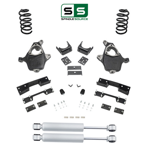 4/7 Spindle Coil Drop Kit + Rear Shocks + C-Notch 07-13 Silverado Sierra 1500 V6