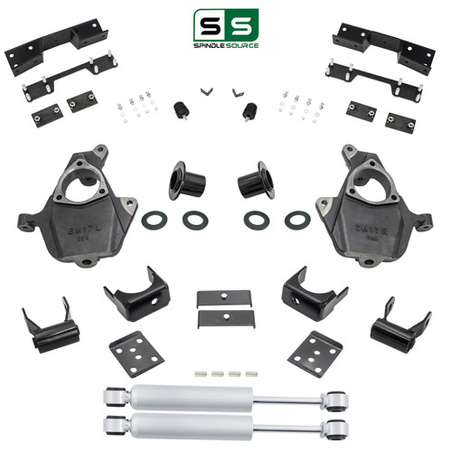 3-4/6 Spindle/Relocator Lowering Kit Shocks C-Notch 14-18 Silverado Sierra 1500