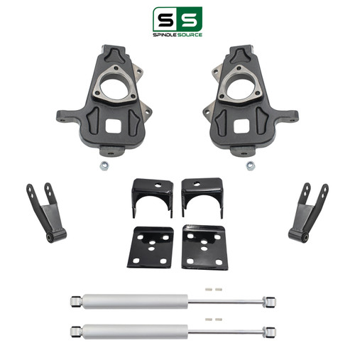 2"/4"-5" Spindle Drop Lowering Kit + Rear Shocks FOR 02-08 Dodge Ram 1500 2WD