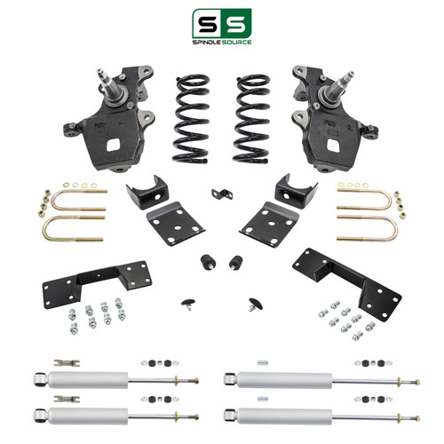 3/6 Spindles + coils Lowering Kit with Front and Rear Shocks and C-Notch for 1997-2003 Ford F-150 2W