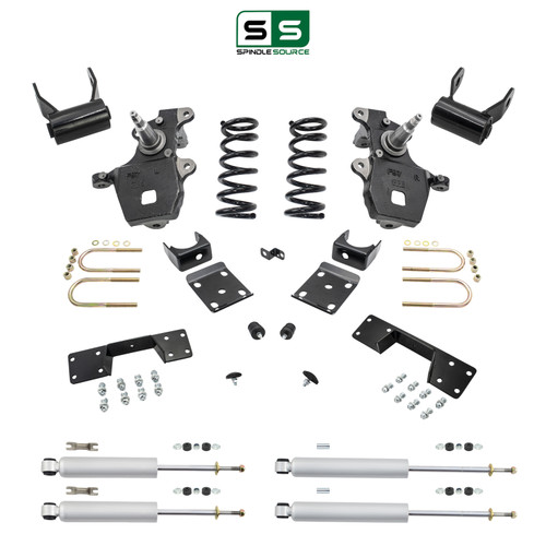 4/5 Spindles + coils Lowering Kit with Front and Rear Shocks and C-Notch for 1997-2003 Ford F-150 2W