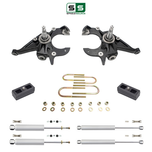 2/2 Spindles Lowering Kit with Front and Rear Shocks for 1983–1997 Chevy Blazer GMC Jimmy 2WD I4/V6
