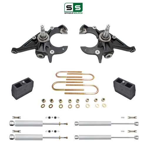2/4 Spindles Lowering Kit with Front and Rear Shocks for 1983–1997 Chevy Blazer GMC Jimmy 2WD I4/V6
