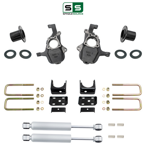 3-4/7 Lowering Kit for 2019-2026 Chevrolet Silverado / GMC Sierra 1500 4WD - Spindles + Coil Relocat