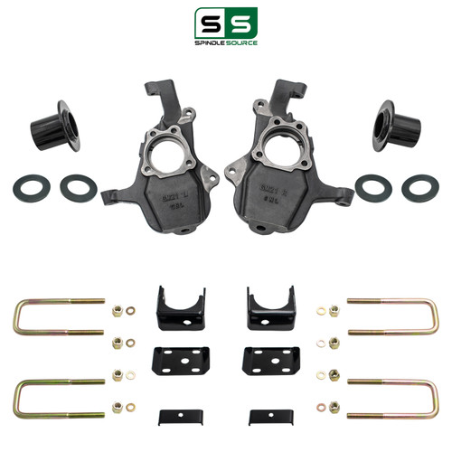 3-4/7 Lowering Kit for 2019-2026 Chevrolet Silverado / GMC Sierra 1500 4WD - Spindles + Coil Relocat