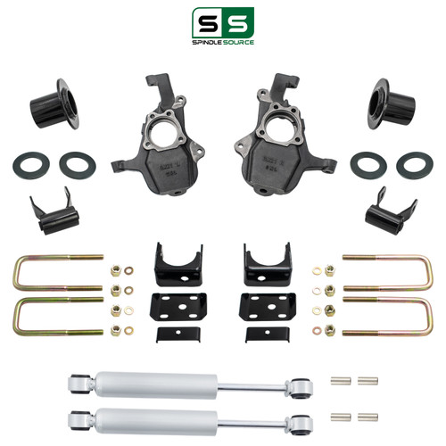 3-4/6 Lowering Kit for 2019-2026 Chevrolet Silverado / GMC Sierra 1500 4WD - Spindles + Coil Relocat