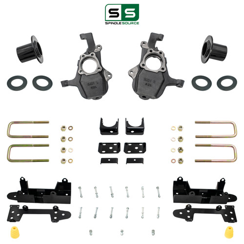 3-4/7 Lowering Kit for 2019-2026 Chevrolet Silverado / GMC Sierra 1500 4WD - Spindles + Coil Relocat