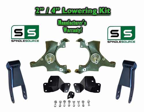 2/4 Inch Drop Kit With Spindles, Hangers, And Shackles For 1988-1998 Chevy GMC C1500