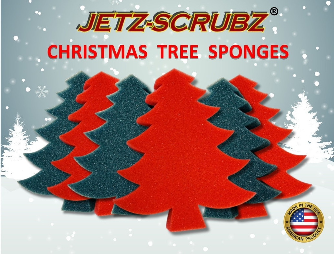 Set of 6 Christmas Tree Sponges (3 Red & 3 Green) All Purpose Foam Sponges  - Jetz-Scrubz®