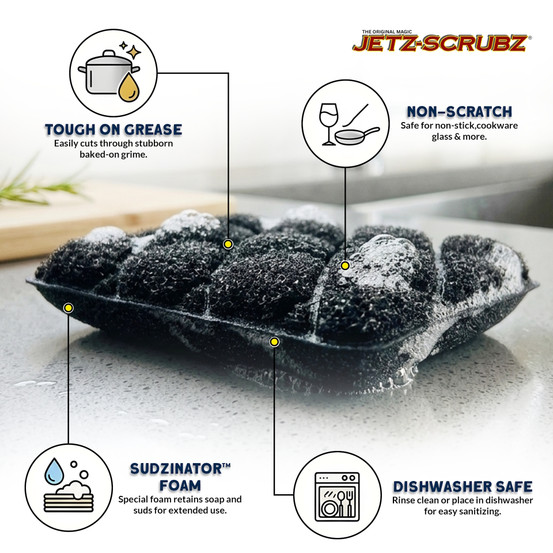 Jetz-Scrubz® Classic Rectangle Kitchen Scrubber Sponge VALUE PACK, Pack of 6