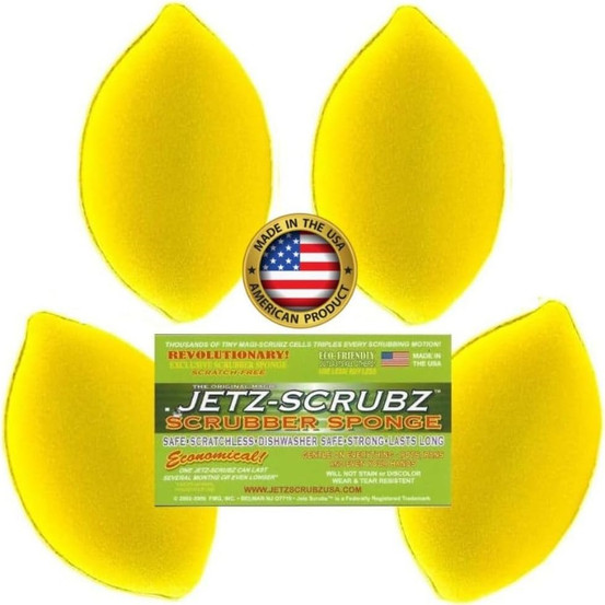 Jetz-Scrubz® Lemon Shaped Kitchen Scrubber Sponges VALUE PACK, Pack of 4