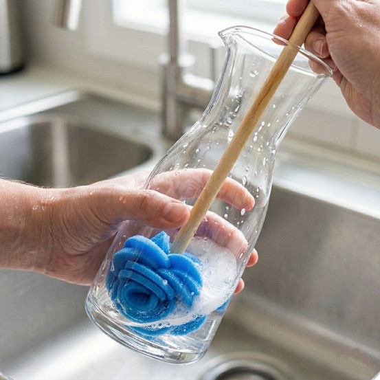 Cabbage Rose Foam Dish Mop with Solid Birch Wood Handle