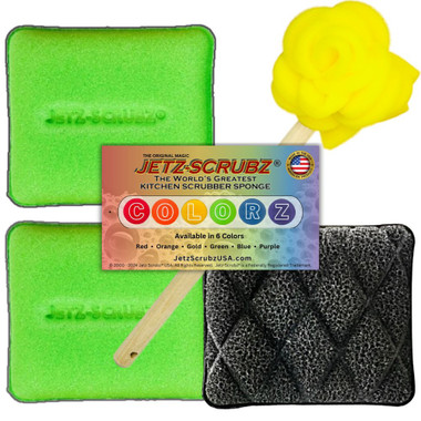 Jetz-Scrubz® COLORZ Rectangle Scrubber Sponge & Flower Dish Mop