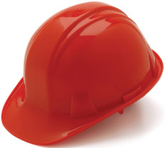 Pyramex 4 Point Cap Style Safety Hardhats with RATCHET Liners - Red ~ Oblique View